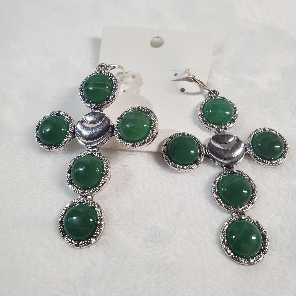 FP Movement by Free People Green and Silver Dangle Cross Earrings